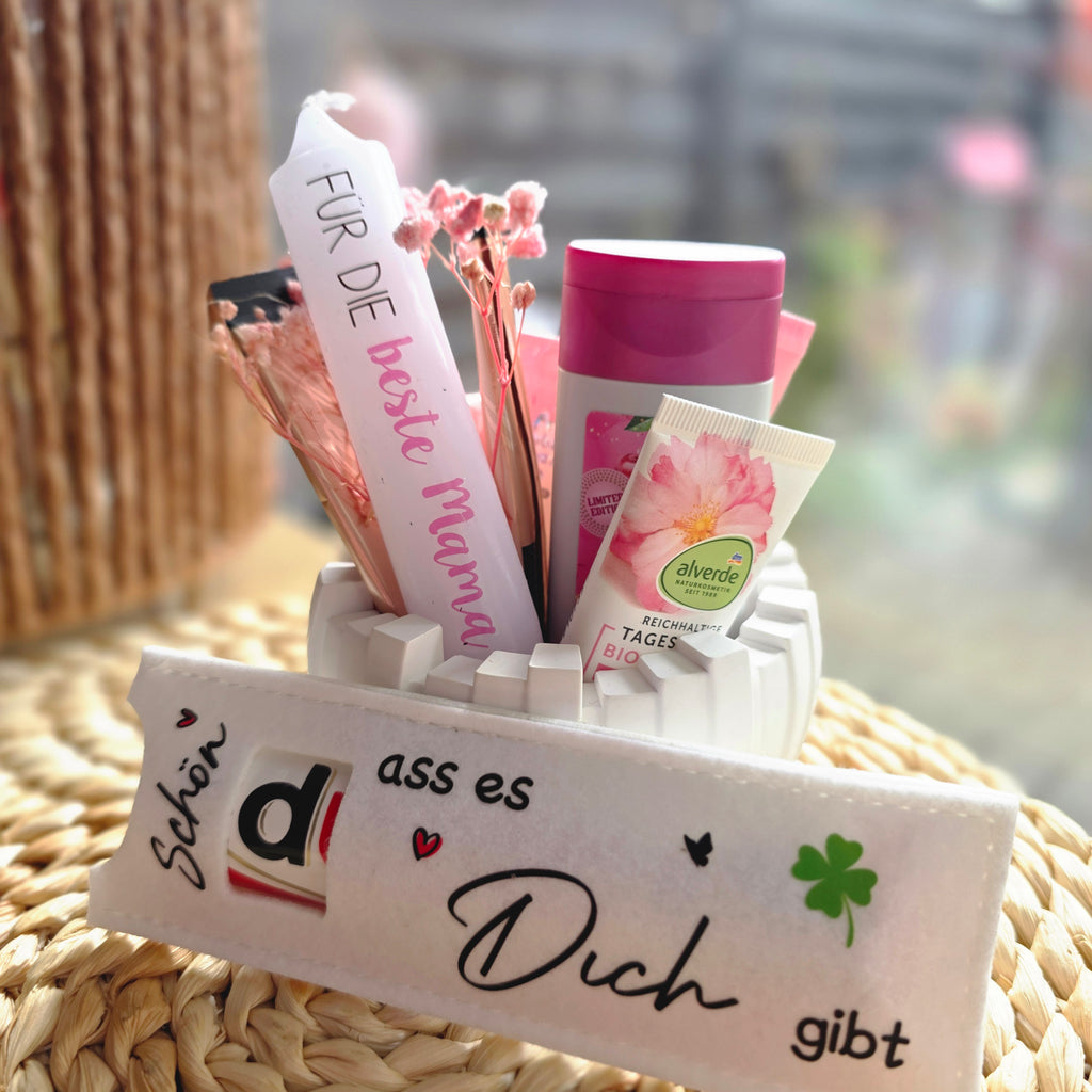 Muttertag Geschenkset – Schale mit Kerze & Kosmetik  – Sweetly Crafted by Maja