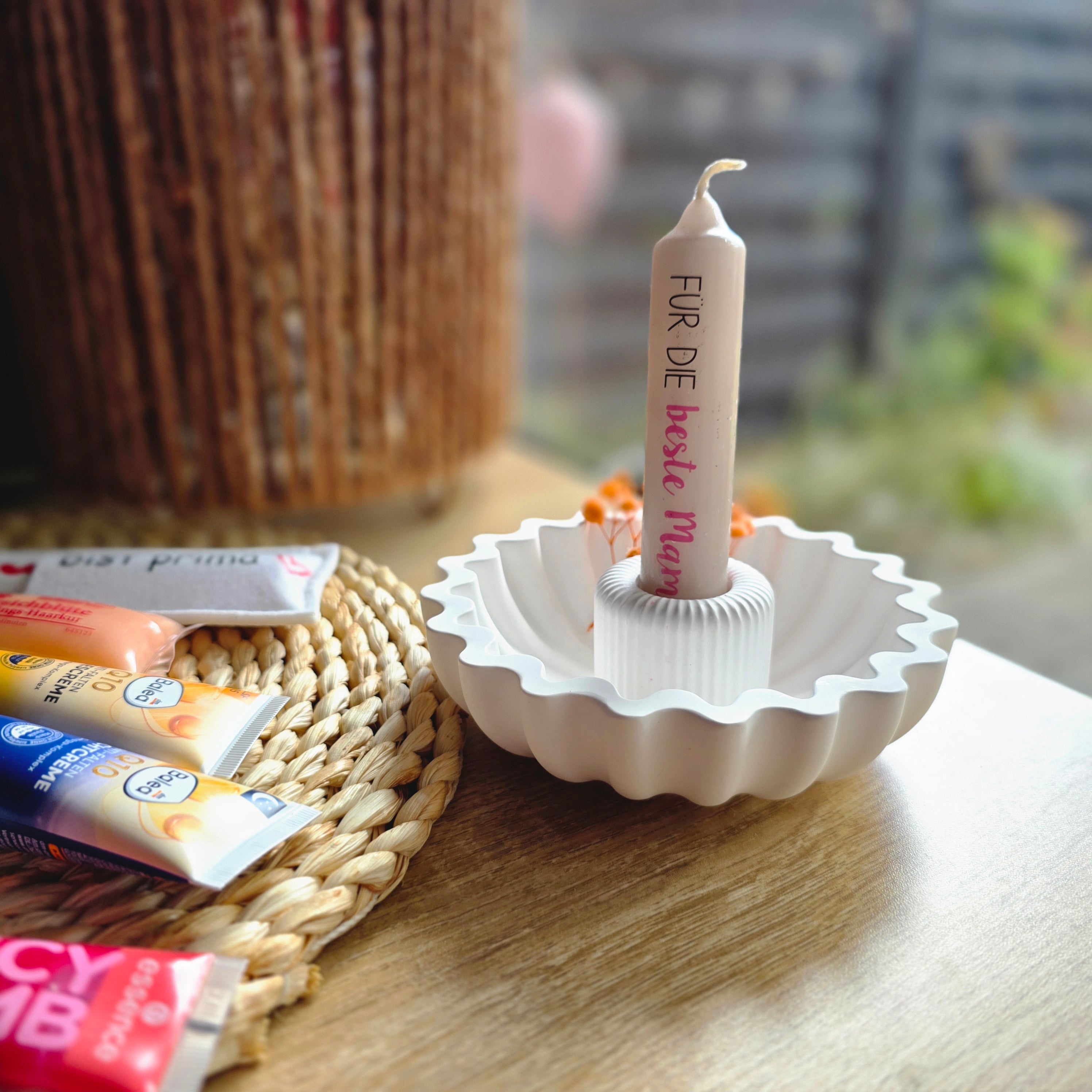 Muttertag Geschenkset – Schale mit Kerze & Kosmetik-Sampler