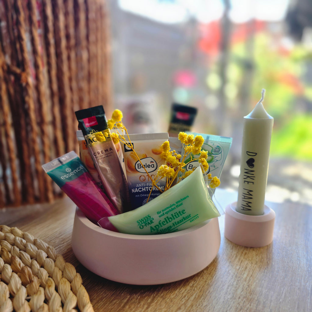Muttertag Geschenkset – Rosa Schale Danke Mama mit Kosmetik