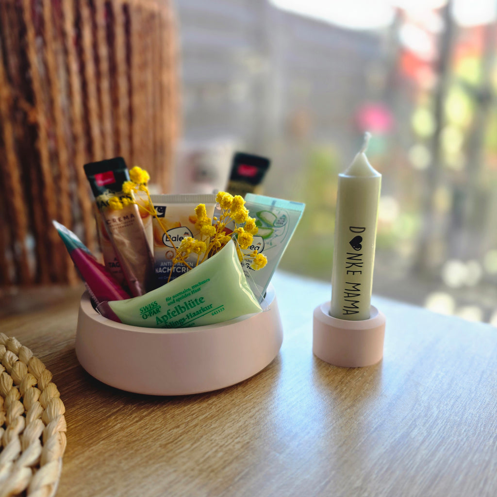 Muttertag Geschenkset – Rosa Schale Danke Mama mit Kosmetik