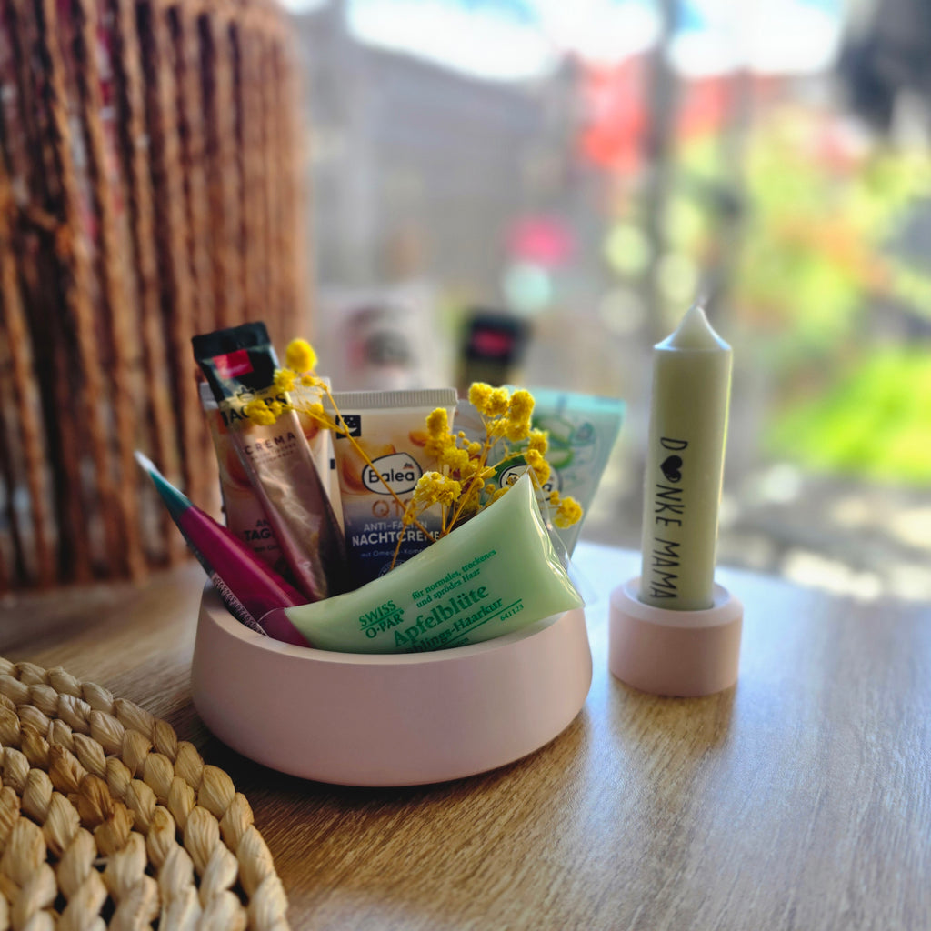 Muttertag Geschenkset – Rosa Schale Danke Mama mit Kosmetik